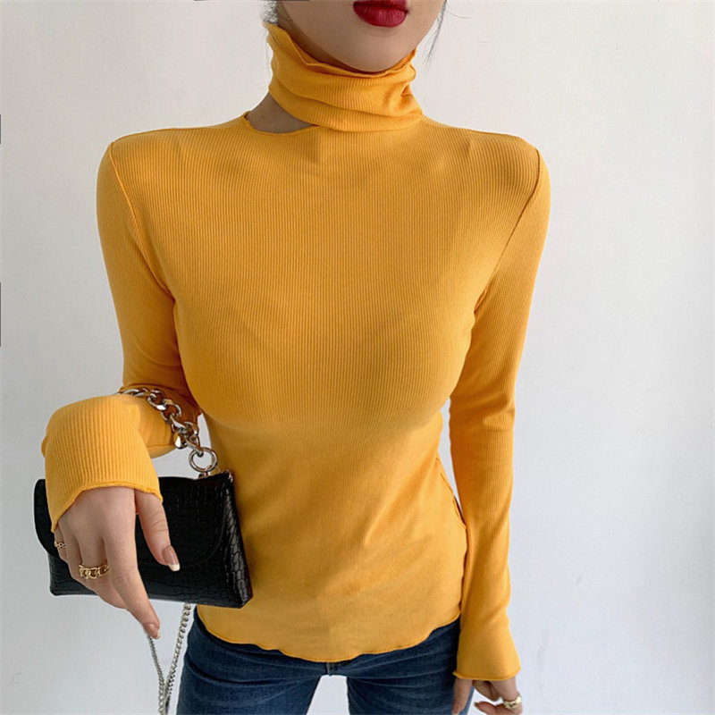 Large Size Women Hollow Out Arrival Sexy Solid Warm Thicken Casual Basic Brief Minimalist Tops T-shirt 210421