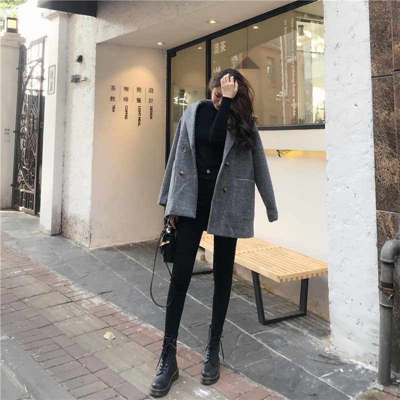 Office Lady Blazers Notched Collar Thick Vintage Women Blazer Single Breasted Winter Autumn OL Jacket Faux Woolen Coat 210421