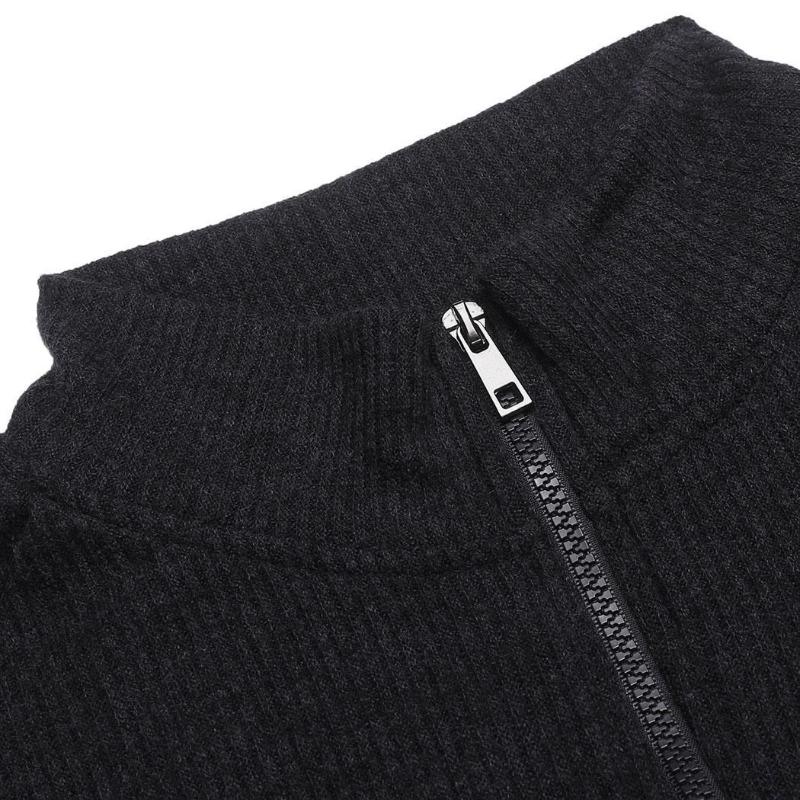 Men Stand Collar Long Sleeve 1/4 Zip Front Zipper Pullover Textured Casual Sweaters Men's