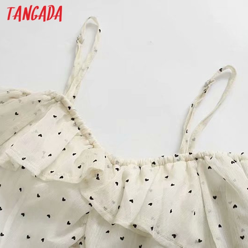 Summer Women Heart Print White Off Shoulder Strap Adjust Ladies Mini Dress Vestidos 3D02 210416
