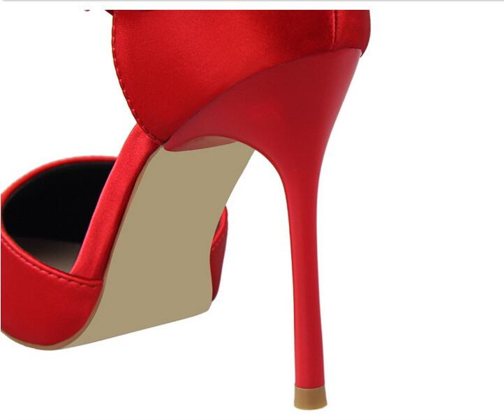 Plus size 34-43 Women Pointed Toe Pumps Dress Shoes High Heels Boat Shoes Wedding Shoes tenis feminino Side with Bow
