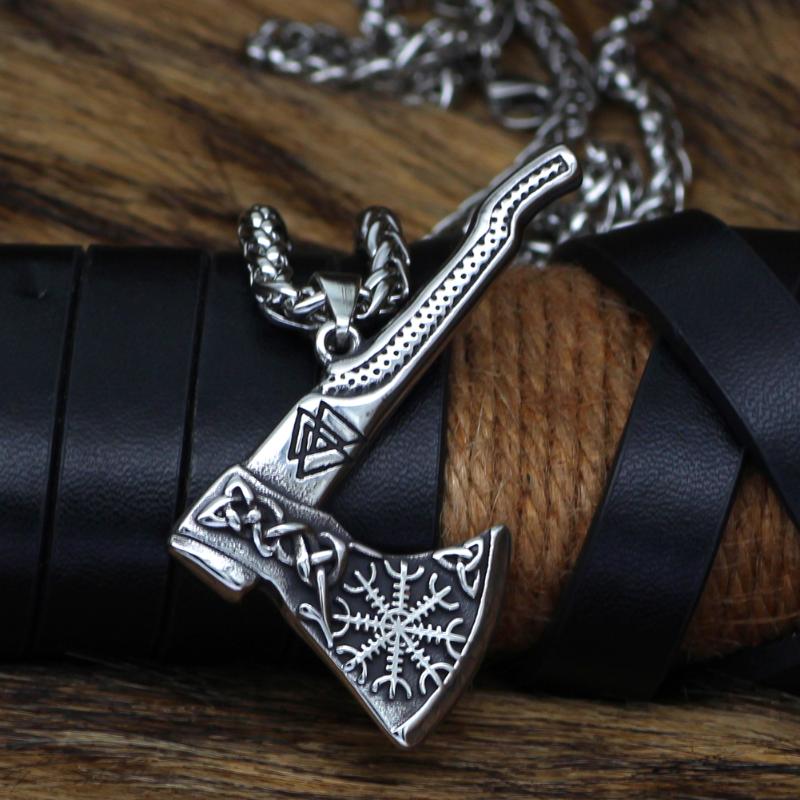 Chains Nordic Viking Axe Necklace Valknut Stainless Steel Jewelry Men With Gift Bag, Silver
Chains Nordic Viking Axe Necklace Valknut Stainless Steel Jewelry Men With Gift Bag, Silver