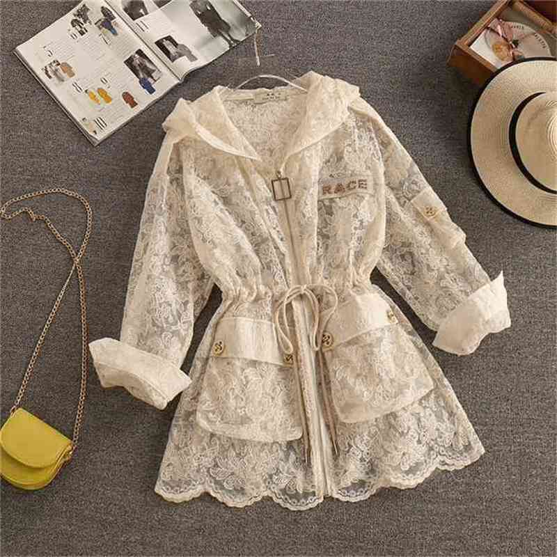 High Quality Lace Sunscreen Jacket Women Summer Embroidery Pocket Deco Drawstring Loose Hoodies Coat Outwear 210602, Beige
High Quality Lace Sunscreen Jacket Women Summer Embroidery Pocket Deco Drawstring Loose Hoodies Coat Outwear 210602, Beige