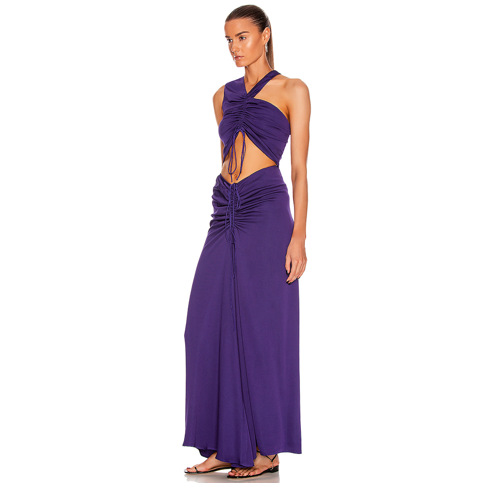 Summer One Shoulder Maxi Dress For Women Sexy Sleeveless Hollow Out Celebrity Evening Runway Club Party Dresses 210423
