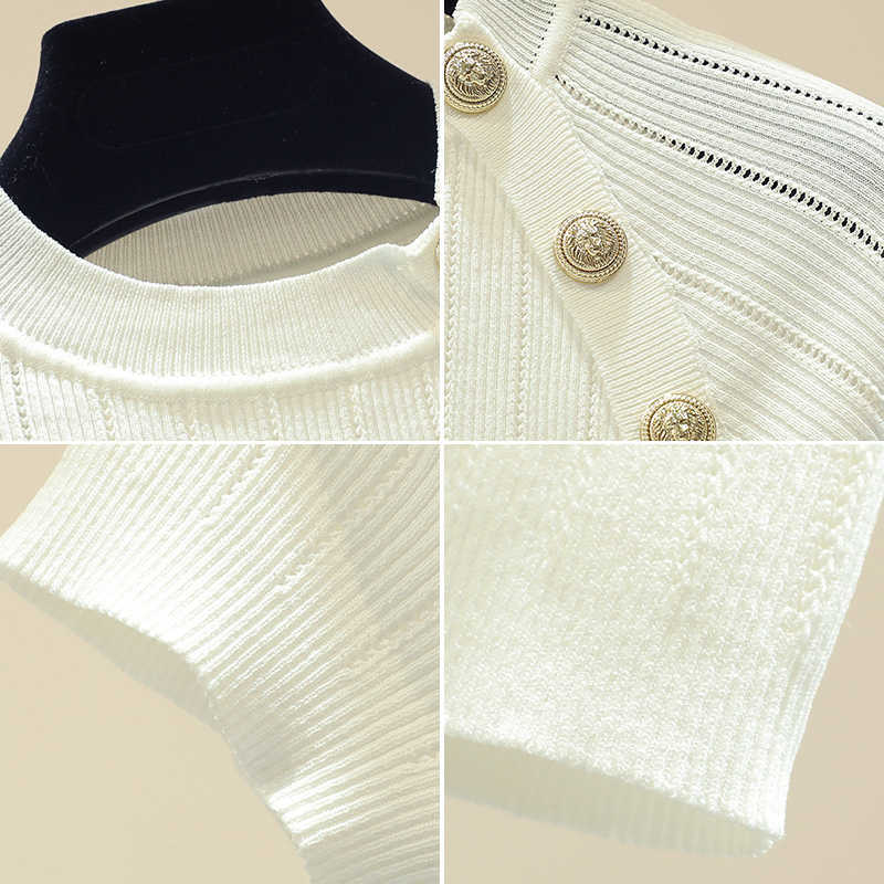 shintimes Thin Knitted White T Shirt Button Short Sleeve Tshirt Women 2020 Summer Solid Casual T-Shirt Female Tee Shirt Femme CX200713