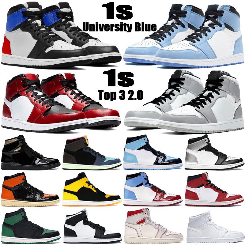 University Blue 1 Basketball shoes 1s High Dark Mocha Electro Orange UNC Light Smoke Grey Hyper Chicago patent bred royal toe men women sneakers 36-46, 48# shoe box