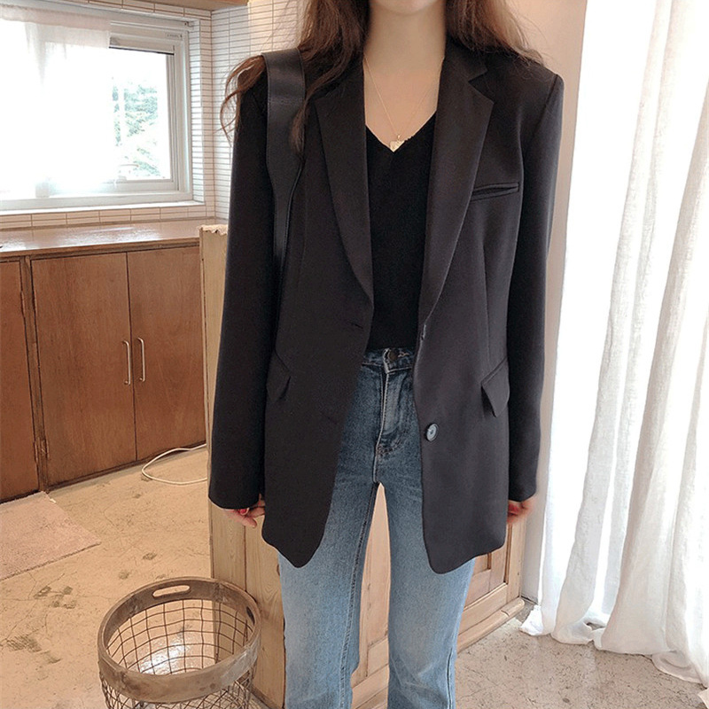 Aelegantmis Spring New Fashion Blazer Jacket Women Casual Pockets Long Sleeve Work Suit Coat Office Lady Solid Slim Blazers 210330