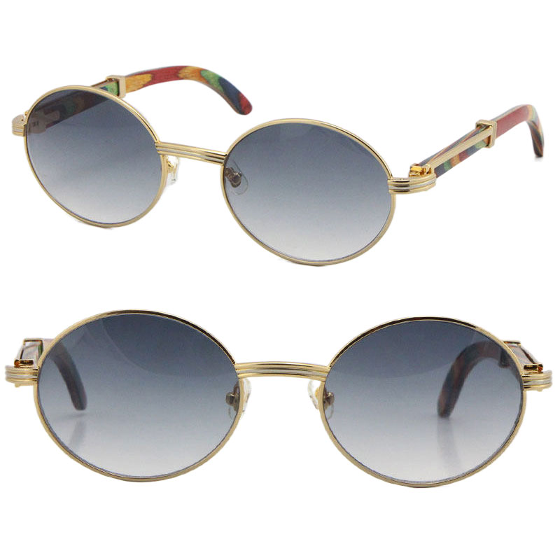 Wholesale Gold Vintage Wood Sunglasses Fashion Metal frames real Wooden For men 7550178 oval Size57 or 55 high quality lenses Dia Cat Glasses