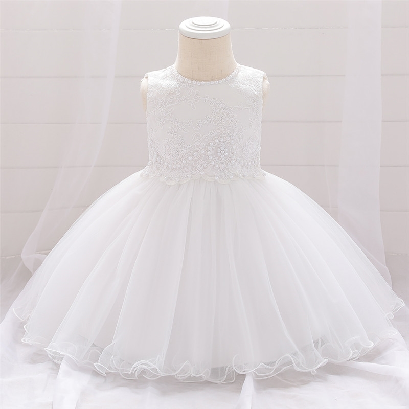 Baby Girl Dresses Party Wedding born Lace Beads Tutu Flower Infant 1 Year Birthday Princess Dress 210508