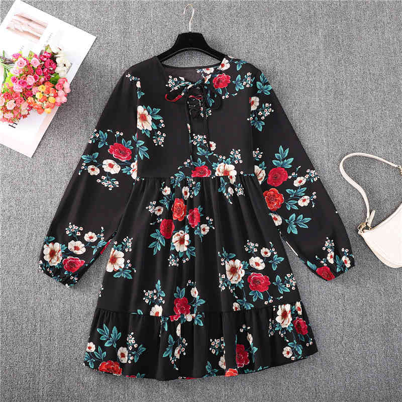 Spring Autumn Women's Ruffles Floral Print Dress Ladies O-neck Long Sleeve High Waist Causal Oversize Chic 210520, Black
Spring Autumn Women's Ruffles Floral Print Dress Ladies O-neck Long Sleeve High Waist Causal Oversize Chic 210520, Black