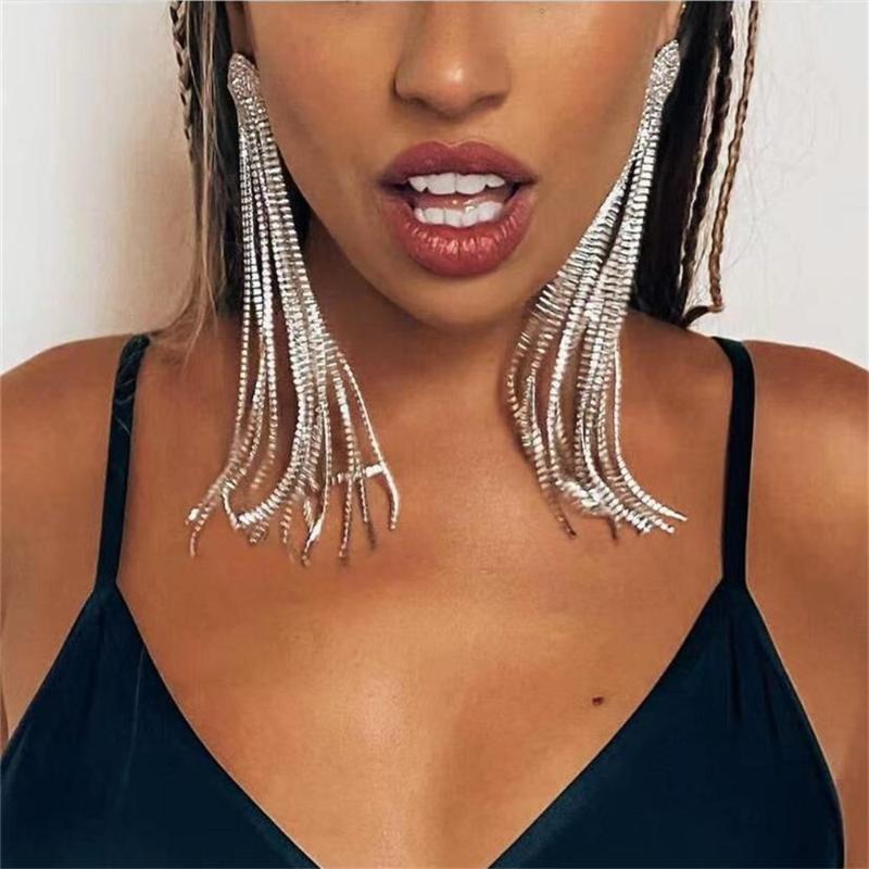 Dangle & Chandelier Temperament Ladies Fashion Rhinestone Long Tassel Earrings Luxury Crystal Bridal Wedding Dinner Jewelry Pendant Gift Acc 
Dangle & Chandelier Temperament Ladies Fashion Rhinestone Long Tassel Earrings Luxury Crystal Bridal Wedding Dinner Jewelry Pendant Gift Acc