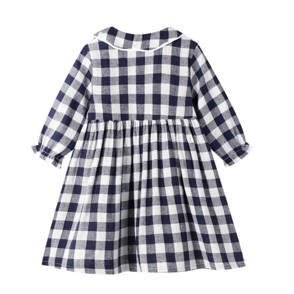 Mudkingdom Girls Long Sleeve Dress Plaid Lapel Button Sweet Princess Spring Autumn Little Clothing 210615