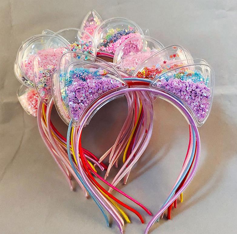 Sequin Cat Ears Headband Transparent Quicksand Hairband Hair AccessoriesFor Girls Children Princess Kitty Party Hair Hoop