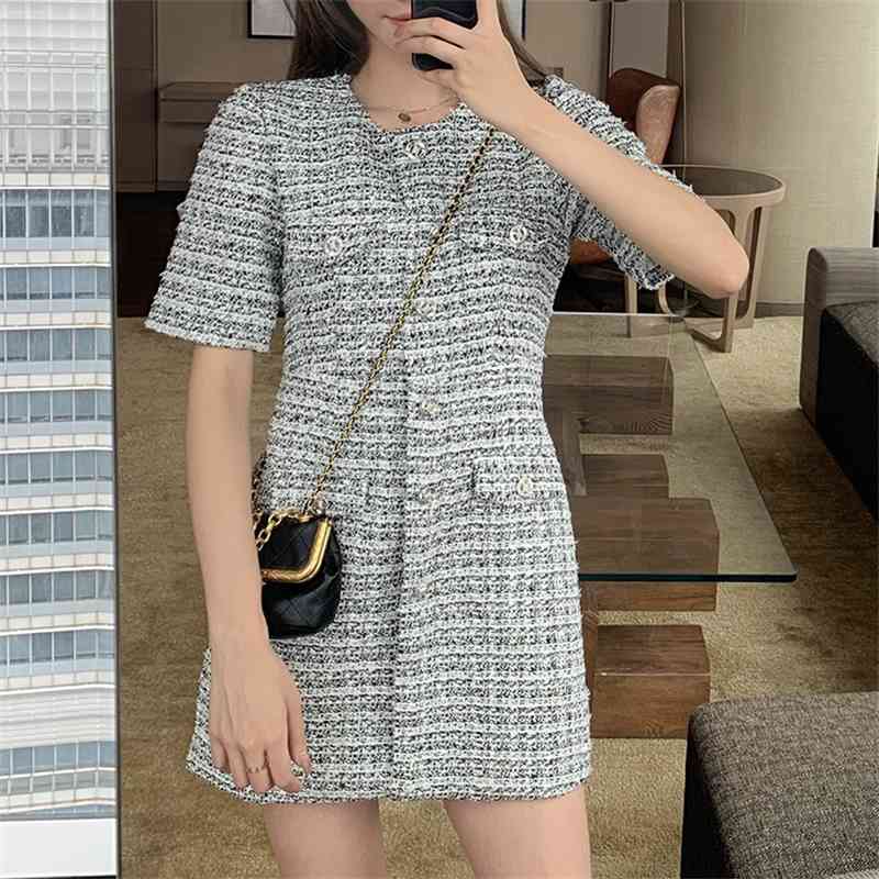 Women Summer Tweed Office Party Dresses Arrival Fashion Vintage Dress Robe Femme Vestidos 210520