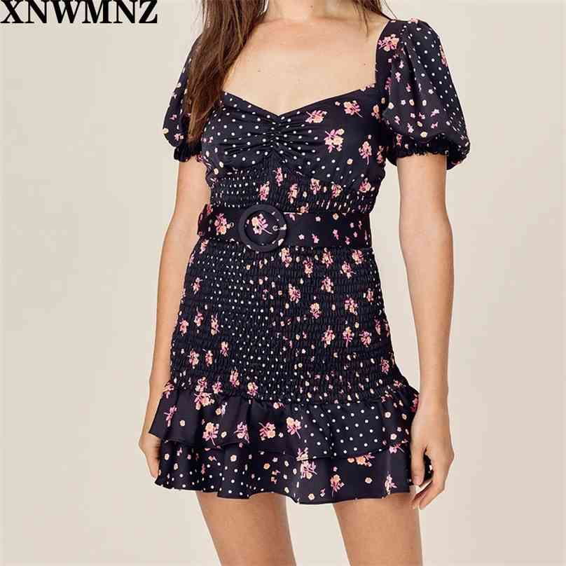 Women Floral and dot print smocked mini dress featuring puff sleeves tonal belt. Playful tiered ruffle hem. 210520, Black
Women Floral and dot print smocked mini dress featuring puff sleeves tonal belt. Playful tiered ruffle hem. 210520, Black