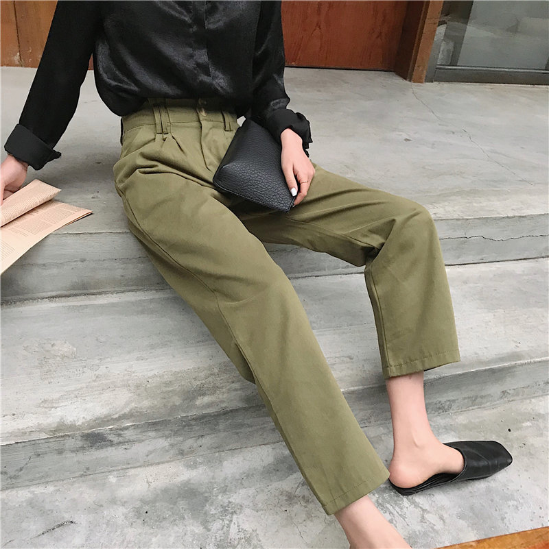 Green Straight High Quality Solid Plus Vintage Waist Streetwear Women Loose OL Fashion Office Lady Trousers 210421