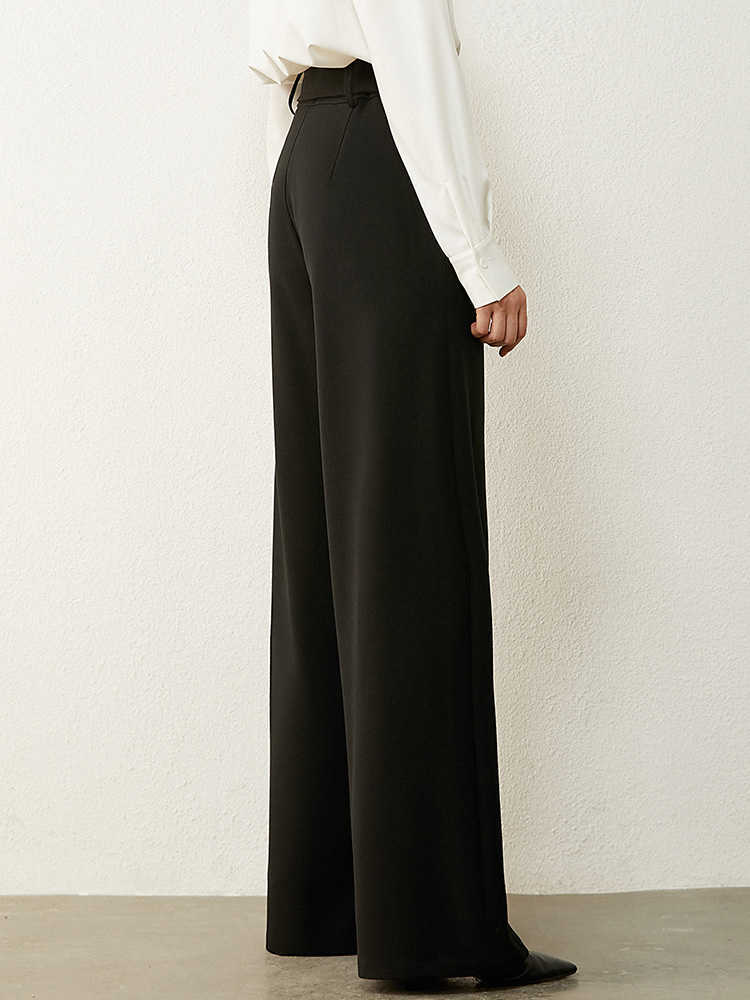 Minimalism Autumn Causal Women's Pants Simple High Waist Belt Solid Loose Wide-leg Female Trousers 12030430 210527