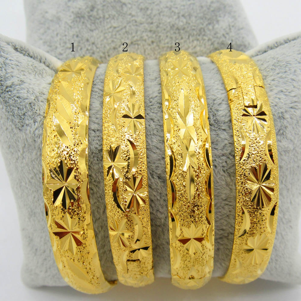 Women Bangle Classic Carved Bracelet 18k Yellow Gold Filled Fashion Female Dubai Jewelry Dia 6cm