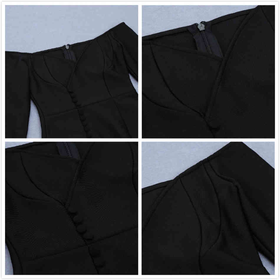 Free Black Ladies Bandage Dress Sexy V-neck Card Shoulder Long Sleeve Bodycon Split Club Party Vestidos 210524