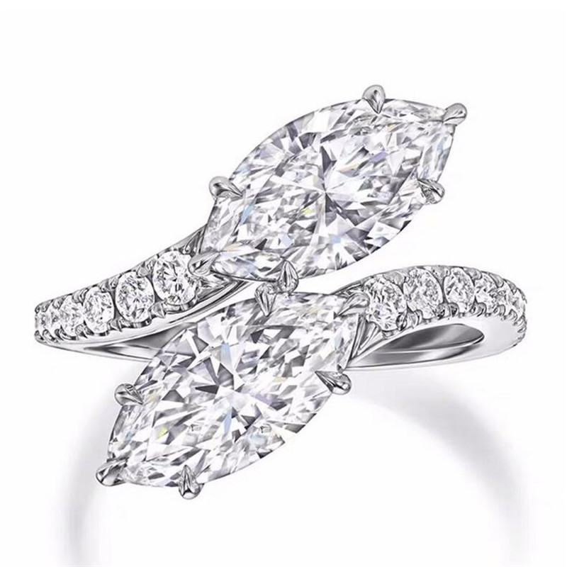 Infinity Brand Simple Fashion Jewelry 925 Sterling Silver 2 Marquise Cut White Topaz CZ Diamond Gemstones Women Open Adjustable Wedding Snake Wedding 