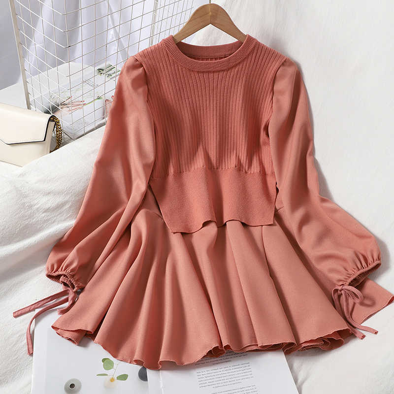 DEAT Autumn Arrivals Long Sleeve O Neck Knitted Patchwork High Waist Short Mini Pleated Dress Women MK798 210709, Apricot
DEAT Autumn Arrivals Long Sleeve O Neck Knitted Patchwork High Waist Short Mini Pleated Dress Women MK798 210709, Apricot
