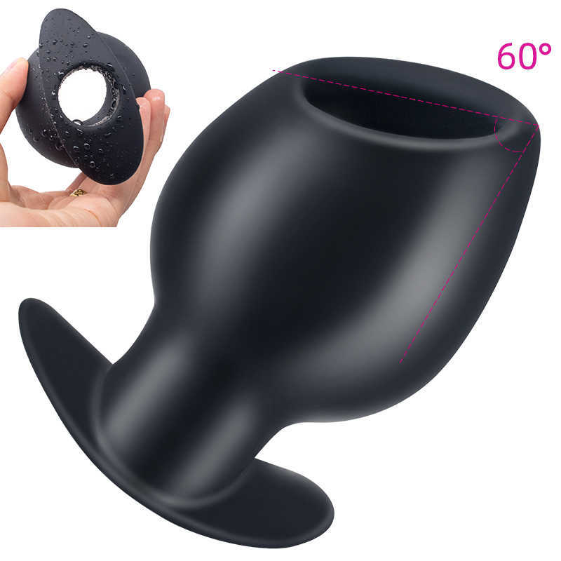 Hollow Butt Plugs Vagina Dilator Speculum Prostate Massage Huge Silicone Anal Sex Toys 60° Angle Outdoor Anus Plug Gay Douche Y201118