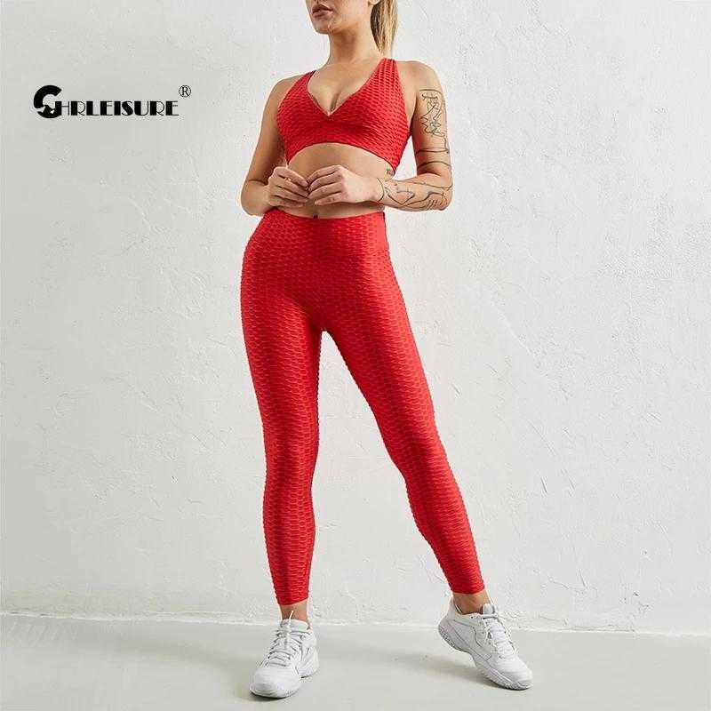 CHRLEISURE 3 Piece Yoga Set Fitness Anti Cellulite Gym Suits High Waist Leggings Shorts Push Up Tank Bra Sports Tracksuit 210909