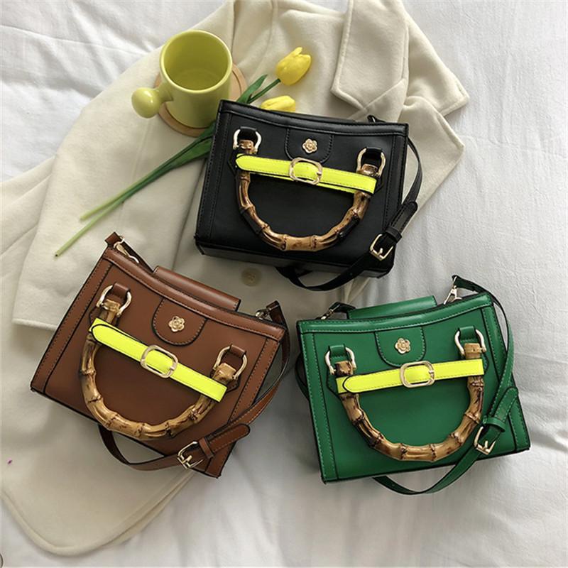 Evening Bags Vintage Square Crossbody Bag 2021 PU Leather Bamboo Handle Women's Designer Handbag Shoulder Messenger