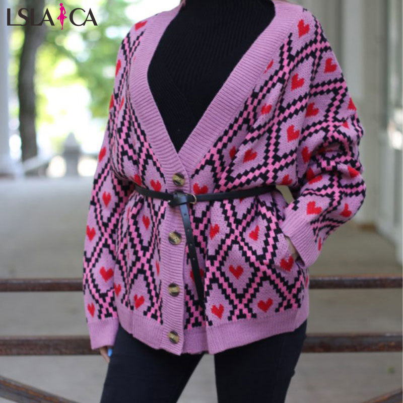 Love pattern knit cardigan temperament commuting threshold four buttons decorative women's sweater bottoming shirt Vestidos 210515