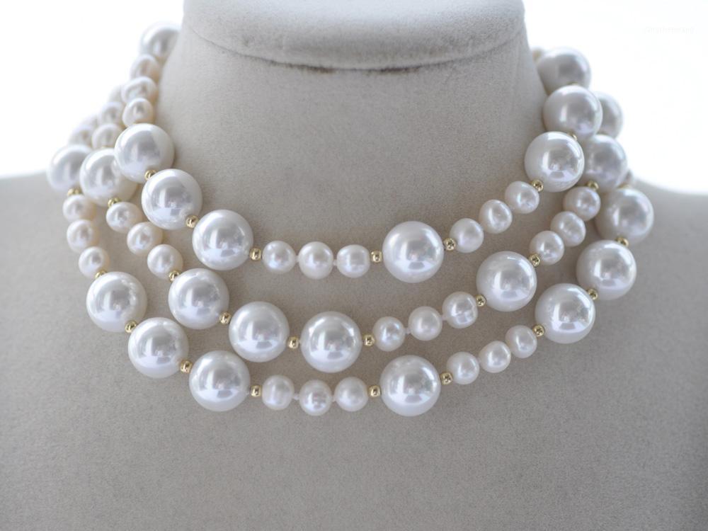 38"~50" 12mm White Round Shell & Freshwater Pearl Necklace CZ Chains 
38"~50" 12mm White Round Shell & Freshwater Pearl Necklace CZ Chains