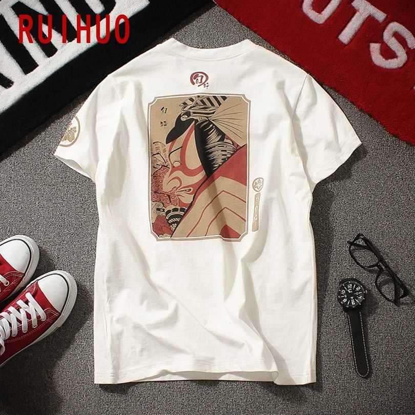 RUIHUO Summer Short Sleeve T Shirt Men Tshirt Japanese Samurai Print Casual Tops Fashion Male Funny T-Shirt M-5XL 210629