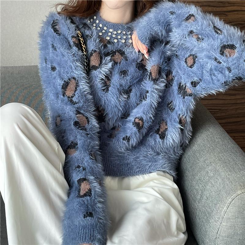 Women's Sweaters Leopard Print Thick Pullover Sweater Women Lazy Style Heavy Industry Diamond Imitate Mink Cashmere Furry Soft Tops, Pink
Women's Sweaters Leopard Print Thick Pullover Sweater Women Lazy Style Heavy Industry Diamond Imitate Mink Cashmere Furry Soft Tops, Pink
