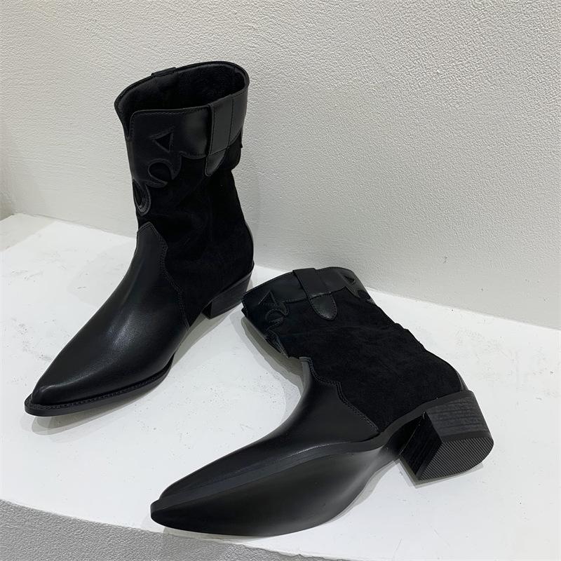 Boots Women's Autumn Pointe Shoes Clogs Platform Boots-Women Med Rubber Leather Mid-Calf Pointy Ladies Mid Calf Summer