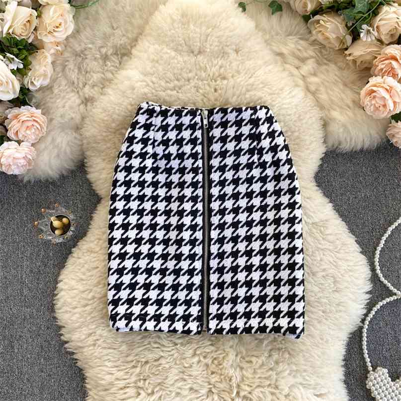 High waist houndstooth skirt women' korean fashion autumn and winter slim zipper mini sexy party 210603, Black
High waist houndstooth skirt women' korean fashion autumn and winter slim zipper mini sexy party 210603, Black