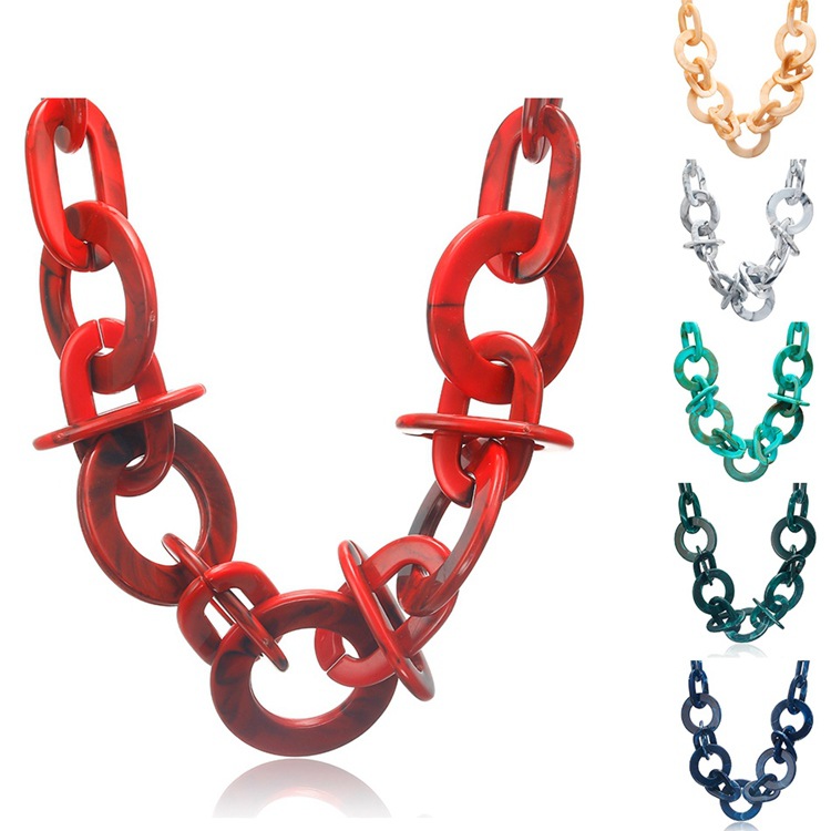Acrylic Ring Chains Necklaces Bohemian Style Acetate Fiber Splicing Accessories Assembly Necklace Temperament Water Ripple Women Sweater chain Autumn Jewelry