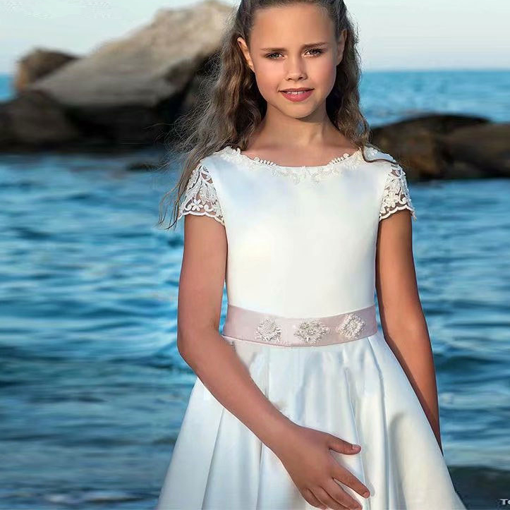 Vintage Flower Dresses Children For Weddings Tiered Kid First Holy Communion Dress Floor Length Little Girl Pageant Gowns 403