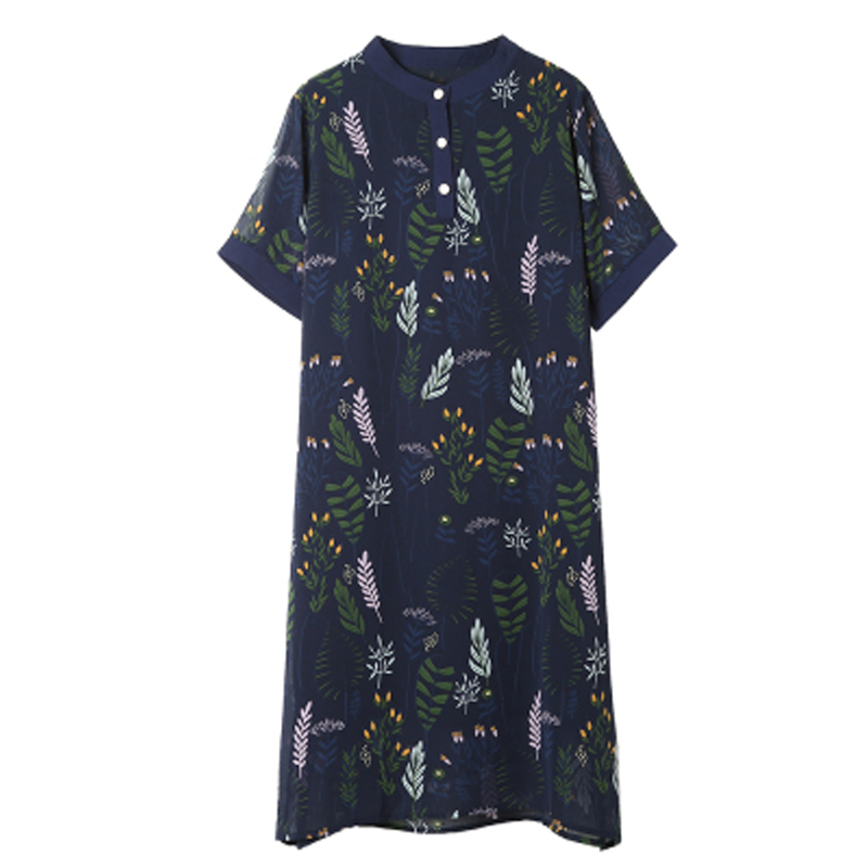 Plus Size A-Line Patchwork Women Spring Summer Short Sleeve Printing Ladies Loose Midi Shirt Dress D0D325N 210416