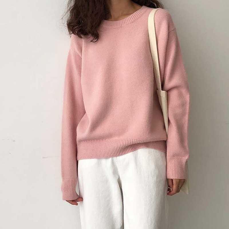 Hirsionsan Winter Oversized Sweater Women Elegant Knitted Basic Pullovers O Neck Loose Soft Female Cashmere Jumper 210918