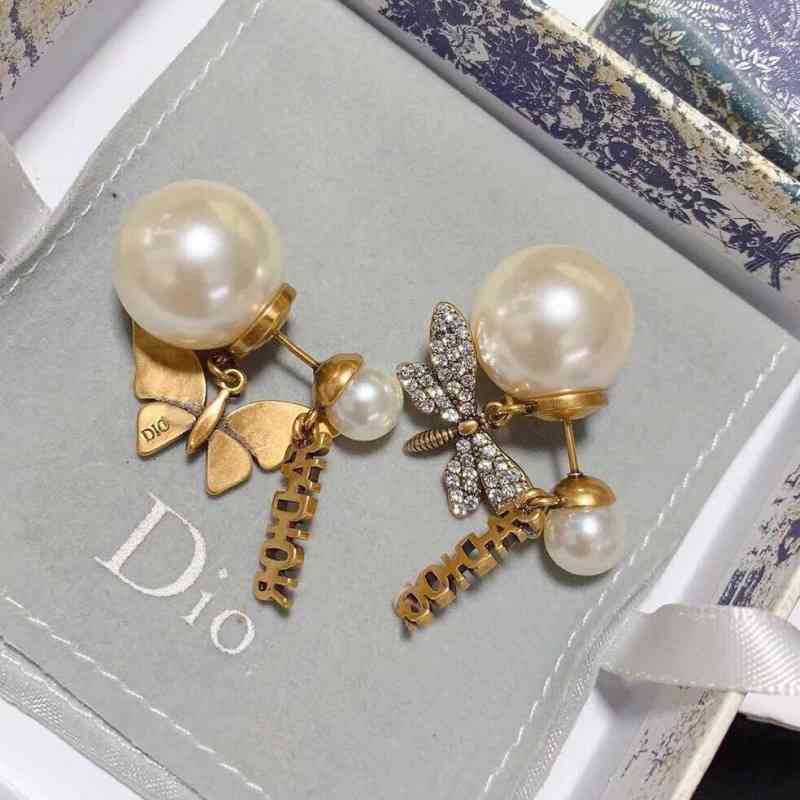 Earrings Charm Studdijia Diamond Butterfly Dragonfly Asymmetric Pearl Letter Dual Purpose Wearing Female 925 Silver Needle