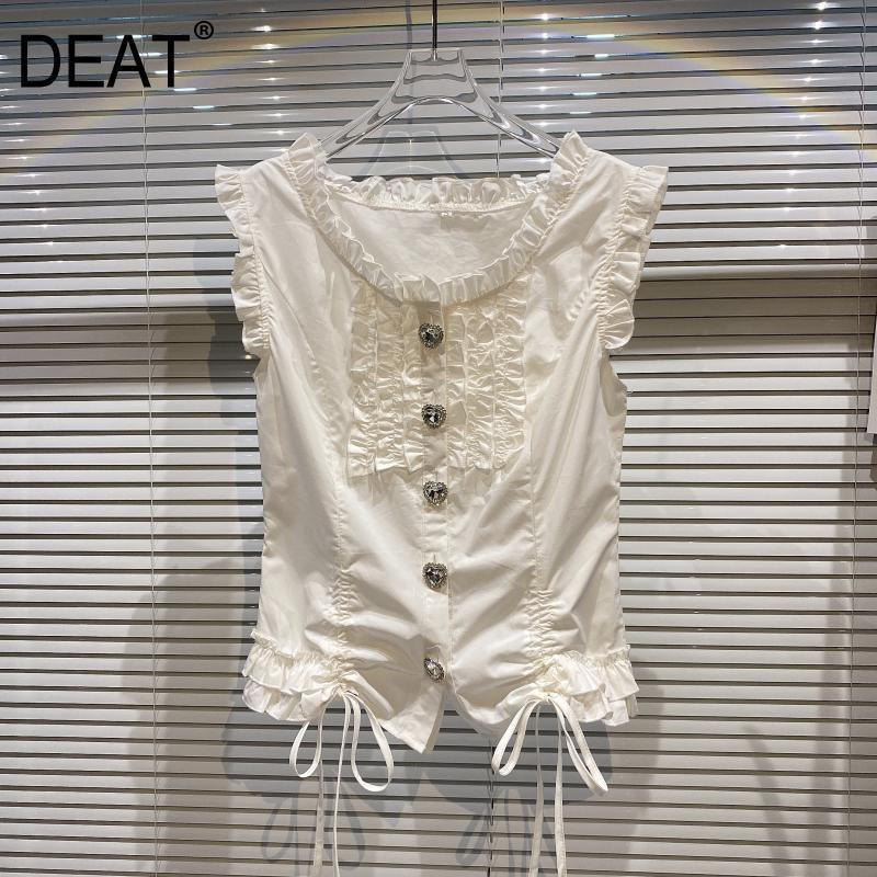 Women Pleated Ruffles Drawstring Belt T-shirt Solid Color Round Neck Sleeveless Fashion Spring Summer 11D498 210525, White
Women Pleated Ruffles Drawstring Belt T-shirt Solid Color Round Neck Sleeveless Fashion Spring Summer 11D498 210525, White