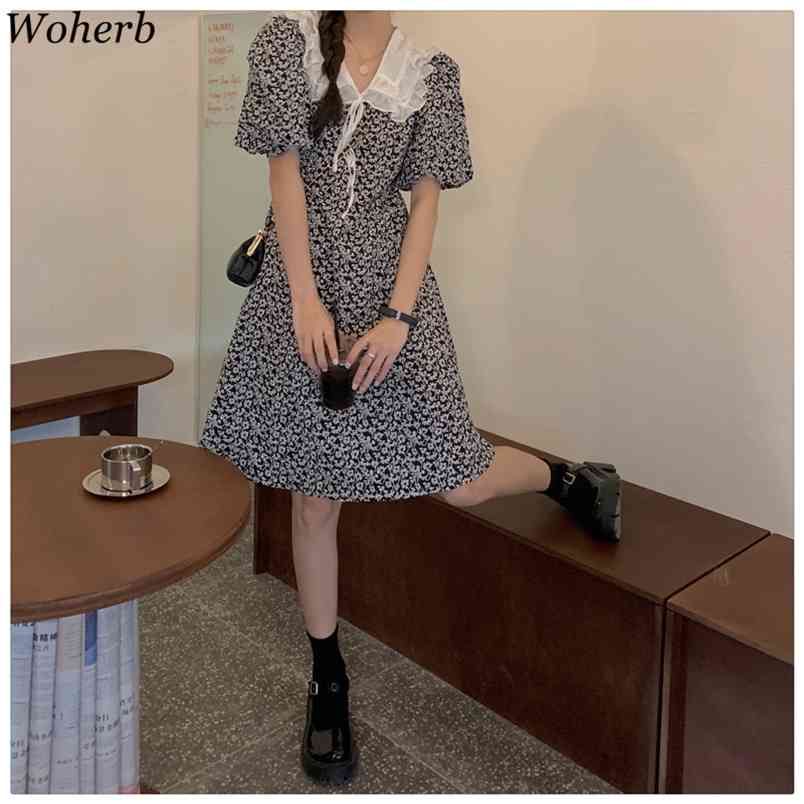 Summer Elegant Women Vintage Mini Dresses Floral Printed Peter Pan Collar Lace Up Robe Dress Korean 210519, Black
Summer Elegant Women Vintage Mini Dresses Floral Printed Peter Pan Collar Lace Up Robe Dress Korean 210519, Black