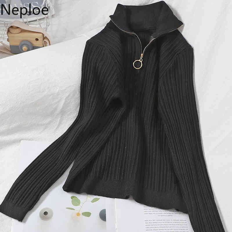 Neploe Sweaters for Women Turtleneck Zipper Knitted Pullovers Korean Solid Pleated Jumper Fall Woman Clothes Sueter Mujer 210422