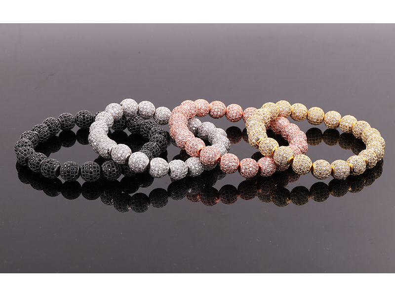 Punk Style Men Women Bracelet 10MM CZ Pave Ball Luxury Elastic Jewelry Gift Valentine's Day Holiday Christmas