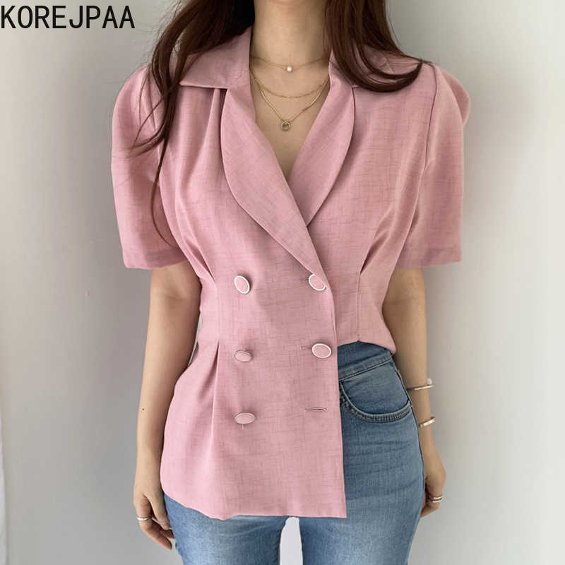 Korejpaa Women Jacket Summer Korean Chic Retro Temperament Lapel Pleated Slimming Double-Breasted Short-Sleeved Blazers 210526, Gray
Korejpaa Women Jacket Summer Korean Chic Retro Temperament Lapel Pleated Slimming Double-Breasted Short-Sleeved Blazers 210526, Gray