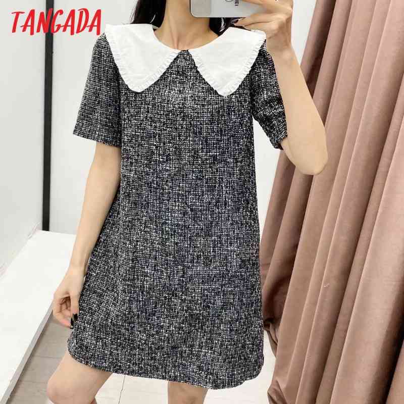 Fashion Women Oversize Collar Patchwork Arrival Short Sleeve Ladies Mini Dress Vestidos 2R30 210416