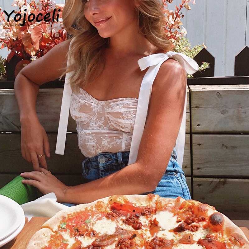 Yojoceli bow lace camis top strap cropped camisole 210609