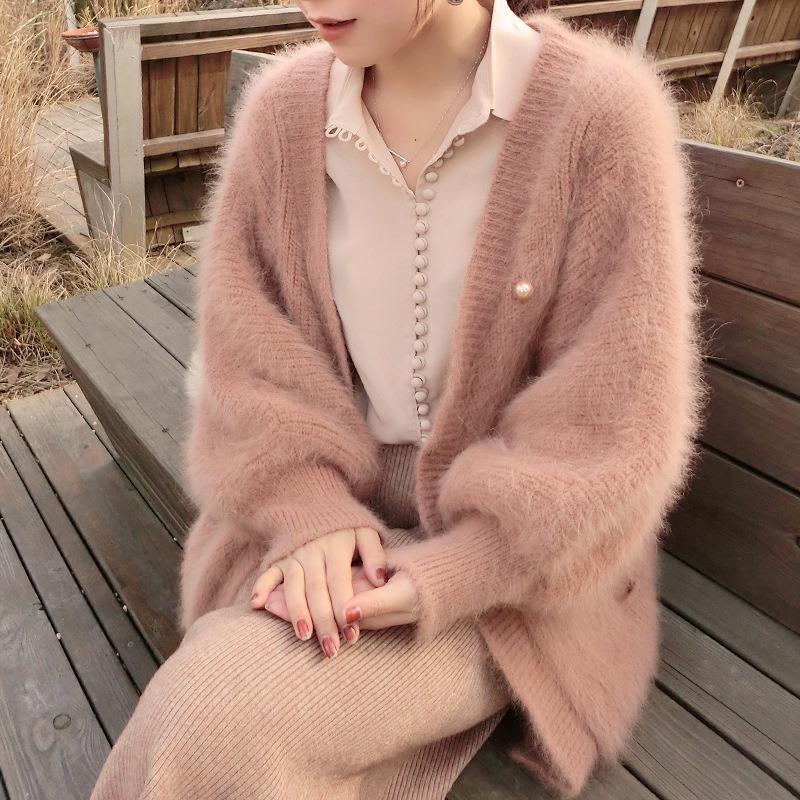 Women's Knits & Tees Limiguyue Autumn Winter Elegant Mink Cashmere Women Sweater Loose Long Sleeve Tops Sweet Gentle Coat Soft Pink Cardigan
Women's Knits & Tees Limiguyue Autumn Winter Elegant Mink Cashmere Women Sweater Loose Long Sleeve Tops Sweet Gentle Coat Soft Pink Cardigan