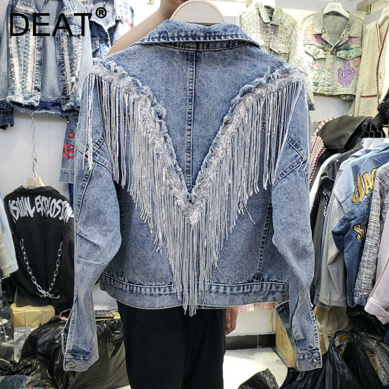 DEAT Women Tassel Sequin Personality Streetwear Bisize Denim Coat Lapel Long Sleeve Fashion Spring Autumn 11D1997 210709, Blue
DEAT Women Tassel Sequin Personality Streetwear Bisize Denim Coat Lapel Long Sleeve Fashion Spring Autumn 11D1997 210709, Blue