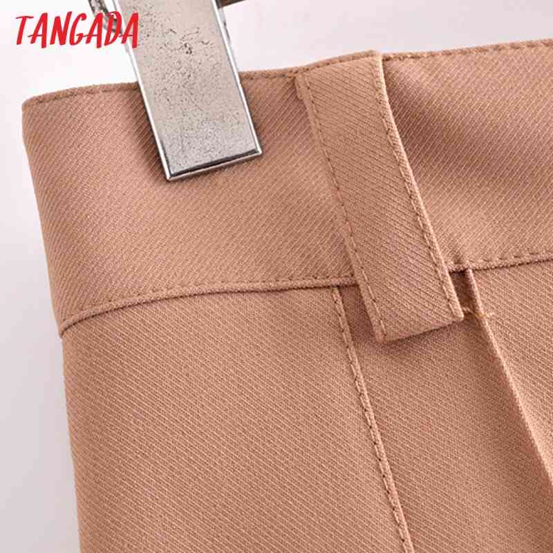 Fashion Women Khaki Suit Trousers Pockets Buttons Office Lady Pants Pantalon 3H269 210416