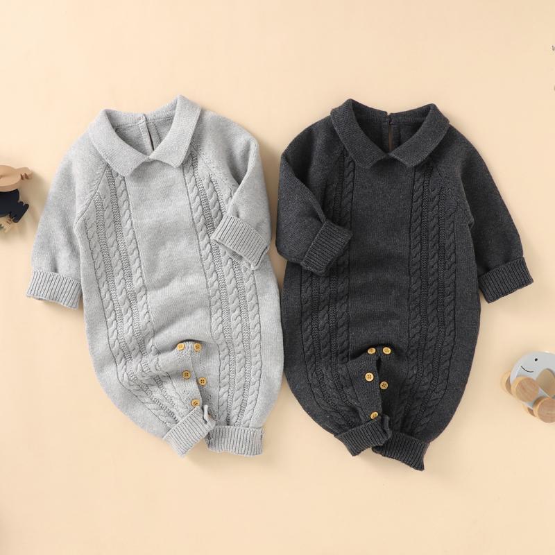 Rompers Baby Jumpsuit, Solid Color Turn-Down Neck Long Sleeves Knitted With Buttons For Toddlers, Girls, Boys, 3-24 Months, Gray
Rompers Baby Jumpsuit, Solid Color Turn-Down Neck Long Sleeves Knitted With Buttons For Toddlers, Girls, Boys, 3-24 Months, Gray